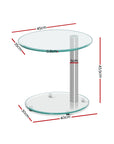Artiss Side Coffee Table Bedside Furniture Oval Tempered Glass Top 2 Tier