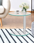 Artiss Side Coffee Table Bedside Furniture Oval Tempered Glass Top 2 Tier