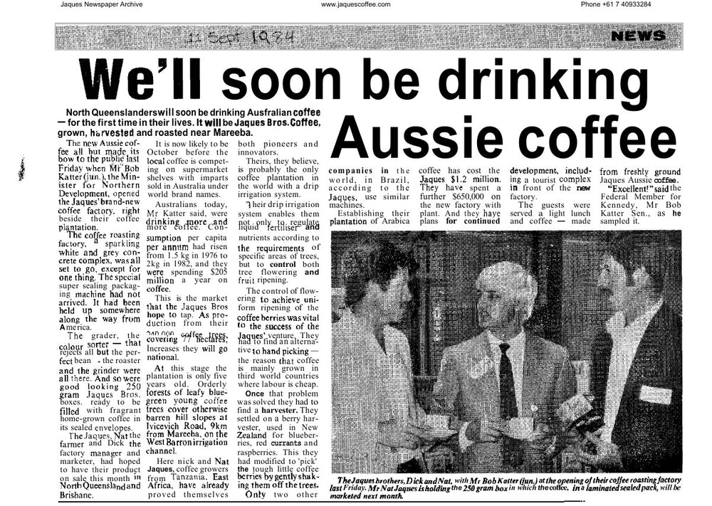 We will soon be drinking Aussie coffee
