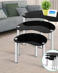 Artiss Set Of 3 Glass Coffee Tables - Black